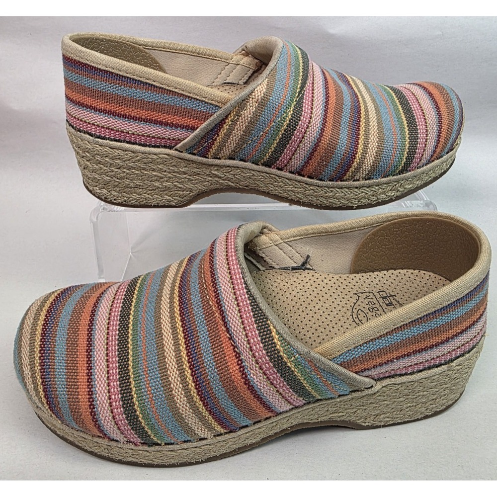 Dansko (Sz 37) Vegan Cabana Multicolor Striped Woven Jute Heel Clogs
